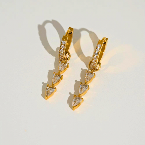 18kt Gold Plated Cubic Zirconia Rain Drop Round Hoop Earrings, Pandora