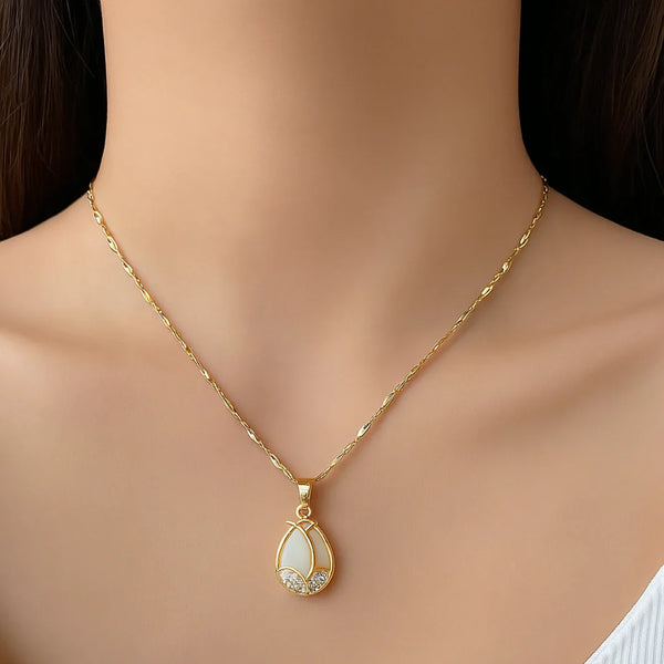 18kt Gold Plated Water Drop Stone Necklace with Twisted Chain, Kai