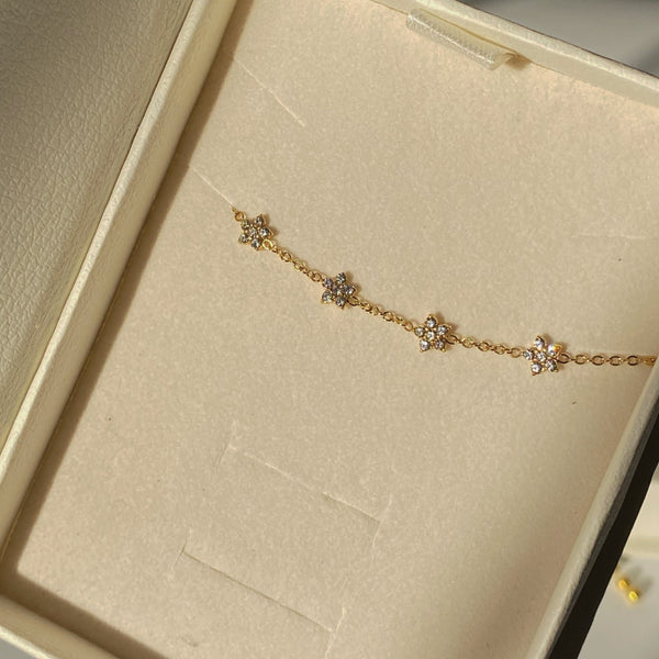 18kt Gold Plated Cubic Zirconia Flower Charm Bracelet, Bella