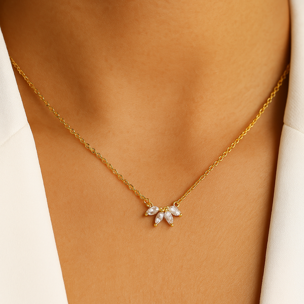 18kt Gold Plated Demi Fine White Zircon Crown Pendant Necklace, Dede