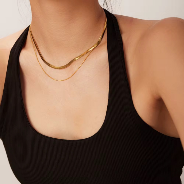 18 KT gold plated Herringbone and Rope Necklace, Bonnie