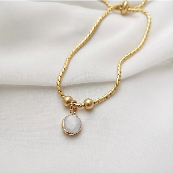 18kt Gold Plated Snake Twist Chain White Shell Adjustable Bracelet, Alma - Inaya Accessories