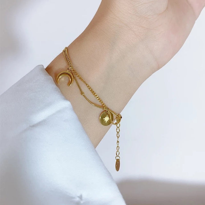 18 Kt Gold Plated Moon Star Charm bracelet, Francessca - Inaya Accessories