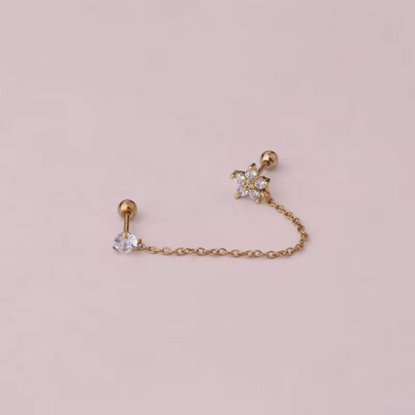 18kt Gold Plated Dainty & Chic Double Piercing Cartilage Chain Earrings, Eka (single side earring)