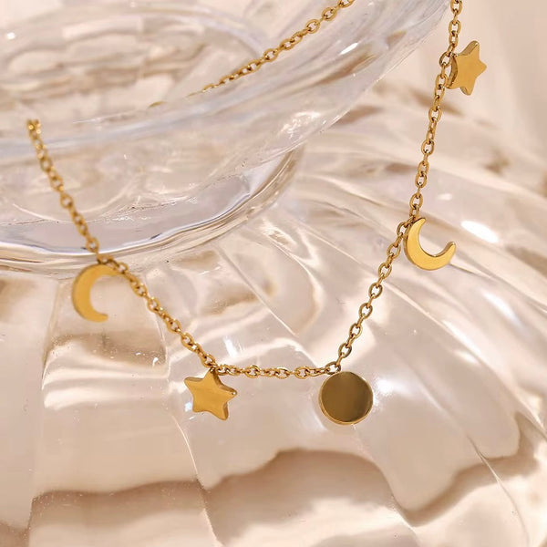 18kt Gold Plated Sun Star and Moon Dainty Charm Bracelet, August