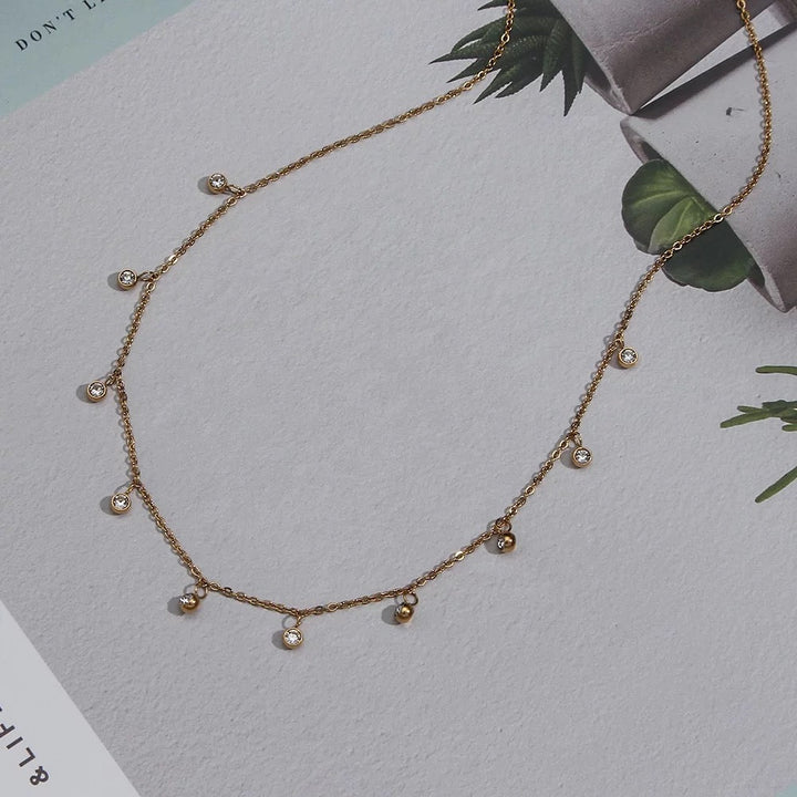 18KT Gold Plated Rhinestone Necklace, Nia - Inaya Accessories