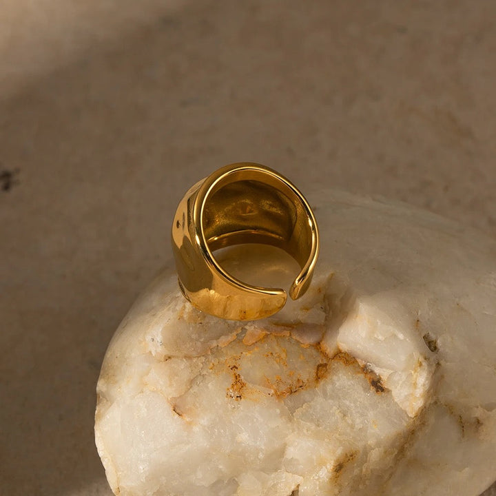 18kt Gold Plated Hammered Statement Open Ring, Pebble - Inaya Accessories