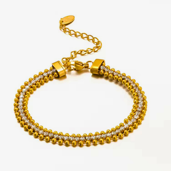 18 KT Gold Plated Stainless Steel Bead & Zircon stackable tennis bracelet, Glaze