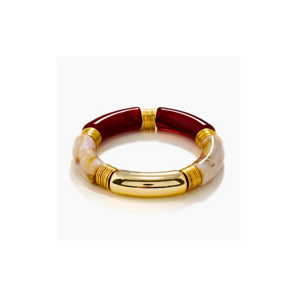 18KT Gold Plated Acrylic Brown & White Bead Bracelet, Haze