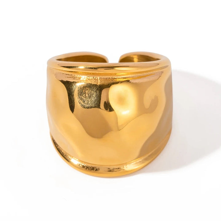 18kt Gold Plated Hammered Statement Open Ring, Pebble - Inaya Accessories