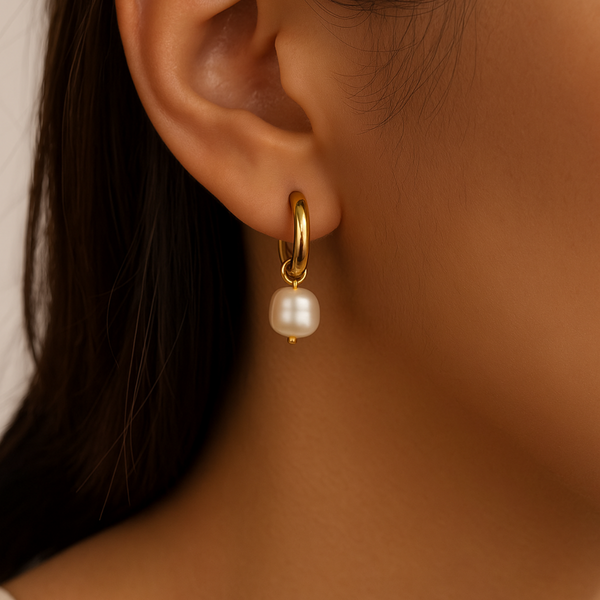 18kt Gold Plated Stainless Steel Freshwater Pearl Drop Earrings, Lisa