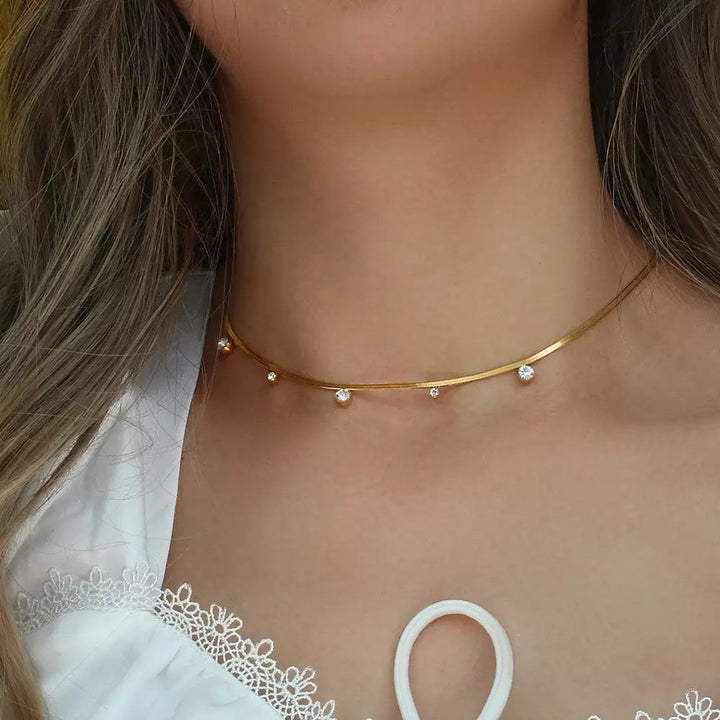 18 kt Snake Chain with Zircons, Avery - Inaya Accessories