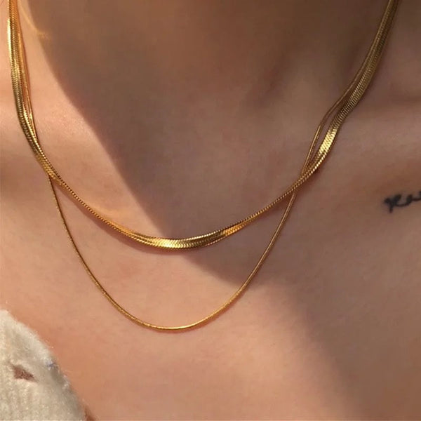 18 KT gold plated Herringbone and Rope Necklace, Sabya - Inaya Accessories