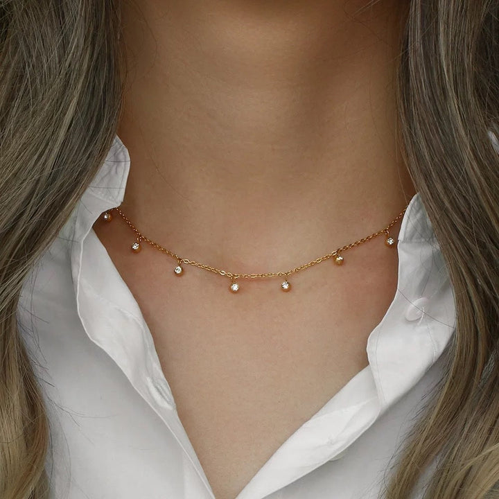 18KT Gold Plated Rhinestone Necklace, Nia - Inaya Accessories